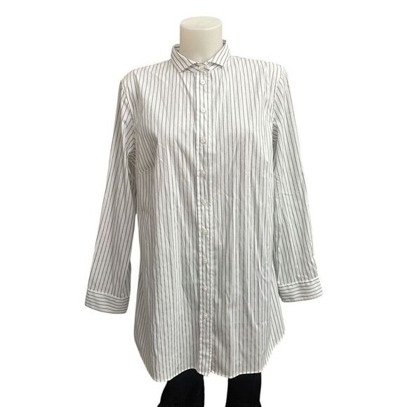 Chico’s Optic White Black Vista Stripe Button Front Tunic Shirt size 2 Large NEW - Picture 1 of 7